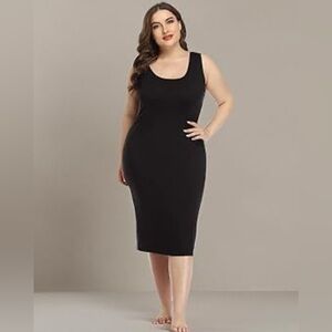 Black Body Con Tank Dress Sleeveless Mid Length - Size XL
